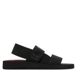 Sandały LOVE MOSCHINO. Czarne sandały damskie Love Moschino, bez wzorów, bez obcasa, na płaskiej podeszwie, bez zapięcia. Za 519.99 zł.