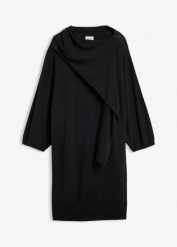 Sukienka dzianinowa z szalowym kołnierzem z mieszanki wiskozy. Czerwone sukienki damskie bonprix, bez wzorów, z dzianiny, bez ramiączek. Za 169.99 zł.