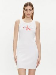 Calvin Klein Jeans Sukienka letnia Archival Monologo J20J223069 Biały Slim Fit. Białe sukienki damskie Calvin Klein Jeans, bez wzorów, z bawełny, bez ramiączek. Za 219.99 zł.