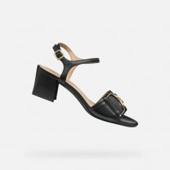 Sandały GEOX D35RNB Czarny. Czarne sandały damskie Geox, bez wzorów, ze skóry, bez obcasa, bez zapięcia. Za 466.99 zł.