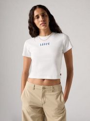 Levi's Koszulka w kolorze białym rozmiar: S. Białe bluzki damskie Levi's, s, bez wzorów, z bawełny, bez kołnierzyka, bez ramiączek. Za 101.94 zł.