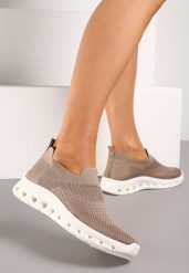 Ciemnobeżowe Buty Sportowe ze Skarpetkową Cholewką do Kostki Eirona. Brązowe obuwie sportowe casual damskie Born2be. Za 54.99 zł.