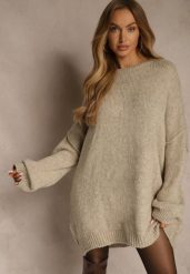 Beżowy Sweter Oversize z Wełną i Wiskozą Fedolina. Brązowe swetry klasyczne damskie Renee, m, z jeansu, bez kołnierzyka. Za 189.99 zł.