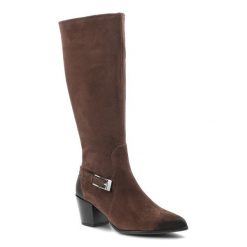 Czekoladowe Kozaki Armodo Eleganckie Buty Damskie. Brązowe kozaki damskie Armodo, bez obcasa, bez zapięcia. Za 509.00 zł.