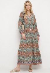 Zielona Sukienka Rozkloszowana z Falbanką w Print Paisley Kapiss. Zielone sukienki damskie Born2be, bez wzorów, eleganckie, bez ramiączek. W wyprzedaży za 84.99 zł.