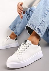 Biało-Czarne Sneakersy Ozdobione Brokatem i Drobnymi Cyrkoniami Emavia. Białe obuwie sportowe damskie Renee, bez zapięcia. Za 74.99 zł.