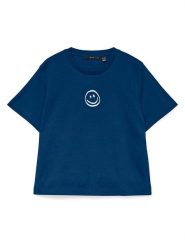 Vero Moda Koszulka w kolorze granatowym rozmiar: M. Niebieskie bluzki damskie Vero Moda, m, bez wzorów, z bawełny, bez kołnierzyka, bez ramiączek. Za 71.56 zł.