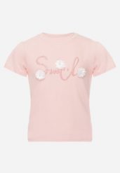 Różowa Bawełniana Koszulka T-shirt z Brokatowym Napisem i Kwiatami 3D Azavia. Czerwone koszulki i t-shirty dziewczęce Born2be, z aplikacjami, z bawełny, bez kołnierzyka, bez ramiączek. Za 29.99 zł.