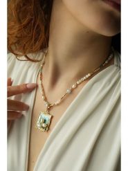 Pierres delicates Pozłacany naszyjnik z zawieszką - dł. 50 cm rozmiar: onesize. Białe naszyjniki damskie Pierres delicates, z perłą, pozłacane. Za 114.44 zł.