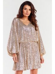 Awama Sukienka w kolorze beżowym rozmiar: onesize. Brązowe sukienki damskie Awama, bez wzorów, bez ramiączek. Za 279.99 zł.