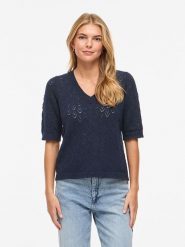 Vila Sweter "Visava" w kolorze granatowym rozmiar: M. Niebieskie swetry klasyczne damskie Vila, m, z bawełny, bez kołnierzyka. Za 110.29 zł.