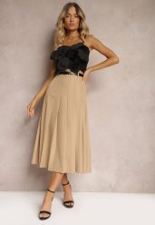 Beżowa Spódnica High Waist o Plisowanym Kroju z Paskiem w Talii Xeviana. Brązowe spódnice damskie Renee, l, bez wzorów, eleganckie, midi. Za 149.99 zł.