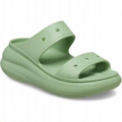 Klapki Dla Dorosłych Crocs Classic Crush. Zielone klapki damskie Crocs, bez wzorów, z materiału, bez obcasa, bez zapięcia. Za 167.99 zł.
