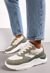 Zielone Sneakersy na Grubej Podeszwie z Ozdobnymi Wstawkami Alechan. Brązowe obuwie sportowe damskie Renee, z jeansu, bez zapięcia. Za 99.99 zł.