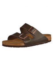 Birkenstock Skórzane klapki "Arizona" w kolorze ciemnobrązowym rozmiar: 36. Brązowe klapki damskie Birkenstock, bez wzorów, bez obcasa, bez zapięcia. Za 421.95 zł.