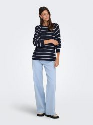 JDY Sweter "Ellen" w kolorze granatowo-białym rozmiar: L. Białe swetry klasyczne damskie JDY, l, bez kołnierzyka. Za 83.42 zł.