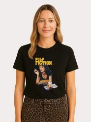 WOOOP Koszulka "Pulp Fiction Vintage Mia Wallace" w kolorze czarnym rozmiar: XL. Czarne koszulki damskie Wooop, xl, bez wzorów, z bawełny, bez kołnierzyka, bez ramiączek. Za 56.99 zł.