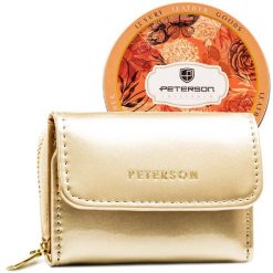 Portfel lakierowany Peterson PTN 011-WEI-PUS złoty. Żółte portfele damskie Peterson, bez wzorów, z lakierowanej skóry. Za 74.00 zł.