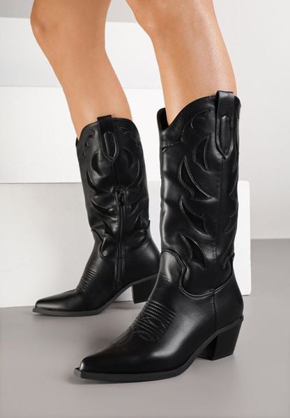 Czarne Kozaki Kowbojki na Obcasie z Tłoczoną Cholewką Latuella. Czarne kozaki damskie Born2be, z jeansu, bez obcasa, na obcasie, bez zapięcia. Za 159.99 zł.