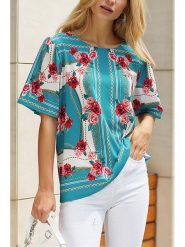 LA Angels Bluzka w kolorze turkusowo-różowo-kremowym rozmiar: M. Brązowe bluzki damskie LA Angels, m, bez wzorów, bez kołnierzyka, bez ramiączek. Za 78.99 zł.