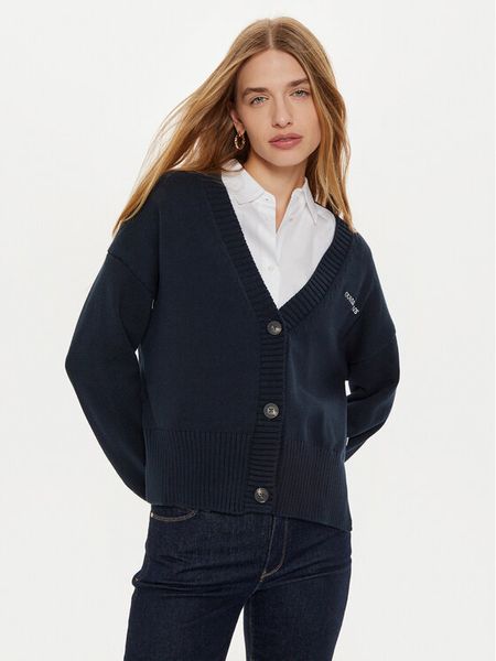 Guess Jeans Kardigan W4BR81 Z3HM1 Granatowy Regular Fit. Niebieskie kardigany damskie Guess Jeans, l, z aplikacjami, z bawełny. Za 259.99 zł.
