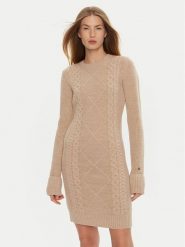Guess Sukienka dzianinowa Serena W4BK17 Z3HW0 Beżowy Regular Fit. Brązowe sukienki damskie Guess, z aplikacjami, z dzianiny, bez ramiączek. Za 299.99 zł.