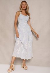 Niebieska Boho Sukienka Wiskozowo-Bawełniana z Guzikami na Ramiączkach w Kwiatowy Print Lildexis. Niebieskie sukienki damskie Renee, bez wzorów, z bawełny, boho, bez ramiączek. W wyprzedaży za 195.99 zł.