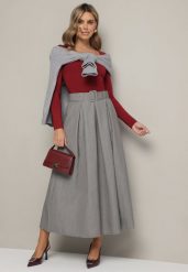 Szara Rozkloszowana Spódnica Lekko Plisowana z Paskiem Rievaine. Szare spódnice damskie Born2be, na co dzień, uniwersalny, bez wzorów, eleganckie, maxi. Za 109.99 zł.