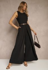 Czarny Kombinezon Bez Rękawów z Nogawkami Wide Leg Noreldi. Czarne sukienki damskie Renee, bez wzorów, eleganckie, bez ramiączek. W wyprzedaży za 127.99 zł.