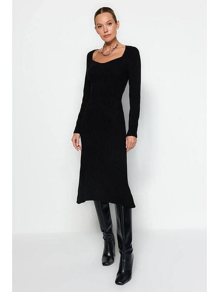 Trendyol Sukienka dzianinowa w kolorze czarnym rozmiar: S. Czarne sukienki damskie Trendyol, bez wzorów, z dzianiny, bez ramiączek. Za 78.47 zł.