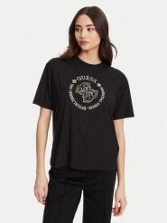 Guess T-Shirt V5YI05 KCOA2 Czarny Regular Fit. Czarne t-shirty damskie Guess, xs, z aplikacjami, z wiskozy, bez kołnierzyka. Za 129.99 zł.