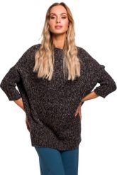 Grafitowy Melanżowy Oversizowy Sweter z Półgolfem. Szare swetry klasyczne damskie MOE, l, z materiału, z asymetrycznym kołnierzem. Za 223.90 zł.