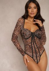 Brązowe Transparentne Body w Panterkę z Usztywnionymi Miseczkami Venoriae. Brązowe body i gorsety Renee, bez wzorów. Za 99.99 zł.