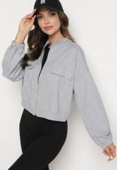 Szara Rozpinana Bluza na Suwak z Kieszeniami Pradle. Szare bluzy damskie Born2be, na wiosnę, l, bez wzorów, bez kaptura. Za 69.99 zł.