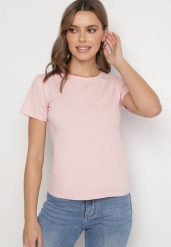 Różowy Klasyczny T-shirt z Bawełny Lorali. Czerwone t-shirty damskie Born2be, m, bez wzorów, z bawełny, bez kołnierzyka. Za 29.99 zł.