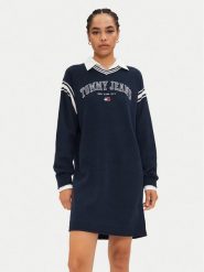 Tommy Jeans Sukienka dzianinowa Varsity DW0DW19807 Granatowy Regular Fit. Niebieskie sukienki damskie Tommy Jeans, bez wzorów, z bawełny, bez ramiączek. Za 319.99 zł.