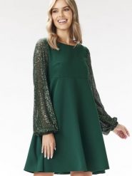 Sukienka Model A694 Bottle Green - awama. Zielone sukienki damskie Awama, bez wzorów, z elastanu, eleganckie, bez ramiączek. Za 412.33 zł.
