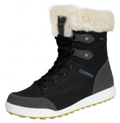 Damskie buty zimowe prawdziwa skóra sztuczne futro. Czarne obuwie trekkingowe damskie GUGGEN MOUNTAIN, z futra, przed kolano, bez zapięcia. Za 669.47 zł.