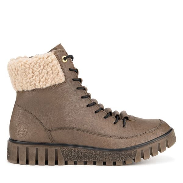 Trzewiki Rieker. Brązowe botki damskie Rieker, bez obcasa, na płaskiej podeszwie, bez zapięcia. Za 293.99 zł.