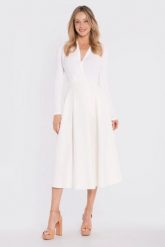 Rozkloszowana spódnica z wysokim stanem kremowa. Białe spódnice damskie Stylove, l, bez wzorów, eleganckie, midi. Za 289.00 zł.