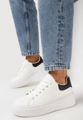 Biało-Czarne Sneakersy na Platformie Spoola. Białe obuwie sportowe damskie Born2be, bez zapięcia. Za 59.99 zł.