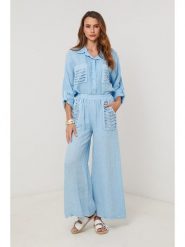 Lin Passion Lniana koszula w kolorze błękitnym rozmiar: 36/38. Niebieskie koszule damskie Lin Passion, bez wzorów, ze lnu, klasyczne, bez kołnierzyka, bez ramiączek. Za 173.99 zł.