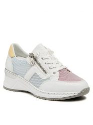 Rieker Sneakersy N4359-90 Biały. Białe obuwie sportowe damskie Rieker, ze skóry, bez zapięcia. Za 349.99 zł.