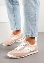 Jasnoróżowe Sneakersy w Stylu Kultowych Tenisówek z Ozdobnymi Przeszyciami Valtewi. Czerwone obuwie sportowe damskie Born2be, z jeansu, bez zapięcia, tenisowe. Za 74.99 zł.