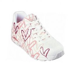 Buty do chodzenia damskie Skechers Uno Spread The Love. Białe obuwie sportowe casual damskie Skechers, z materiału, bez zapięcia. Za 415.00 zł.