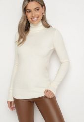 Jasnobeżowy Golf Sweter z Wiskozą i Kaszmirem Zailaya. Brązowe golfy damskie Born2be, bez wzorów, z jeansu, bez ramiączek. Za 69.99 zł.