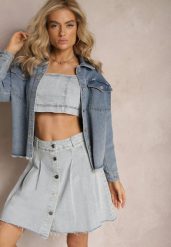 Jasnoniebieska Jeansowa Spódnica Mini z Zakładkami Hollette. Niebieskie spódnice damskie Renee, m, z aplikacjami, z jeansu, eleganckie, mini. Za 49.99 zł.