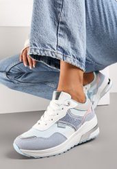 Niebieskie Sneakersy z Brokatem Cyrkoniami i Metalicznymi Wstawkami Zephramis. Niebieskie obuwie sportowe damskie Renee, z dresówki, bez zapięcia. Za 89.99 zł.