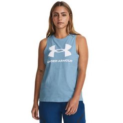 Koszulka damska treningowa bez rękawów Under Armour 1356297. Niebieskie koszulki damskie Under Armour, bez wzorów, bez kołnierzyka, bez ramiączek. Za 129.99 zł.