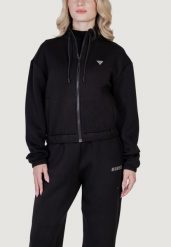 Bluza Kobieta GUESS ACTIVE CECILIA SCUBA ZIP. Czarne bluzy damskie Guess Active, m, z aplikacjami, z lycry, bez kaptura. Za 324.60 zł.